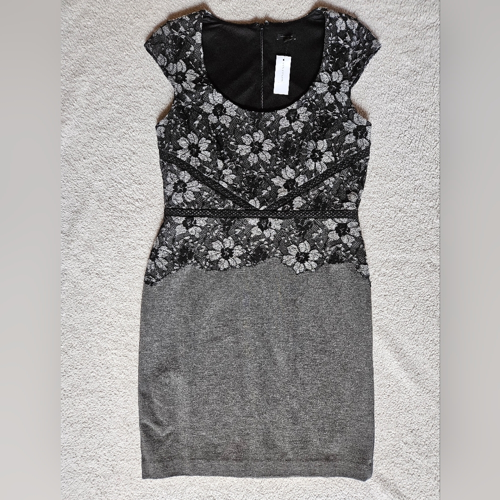 Ann Taylor Black & Gray Lace Flower Dress NWT 10